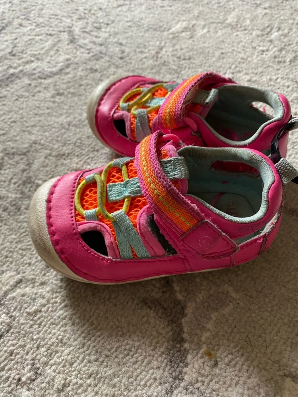 Stride Rite Girls Pink and Orange Water Shoes with Mint Accents